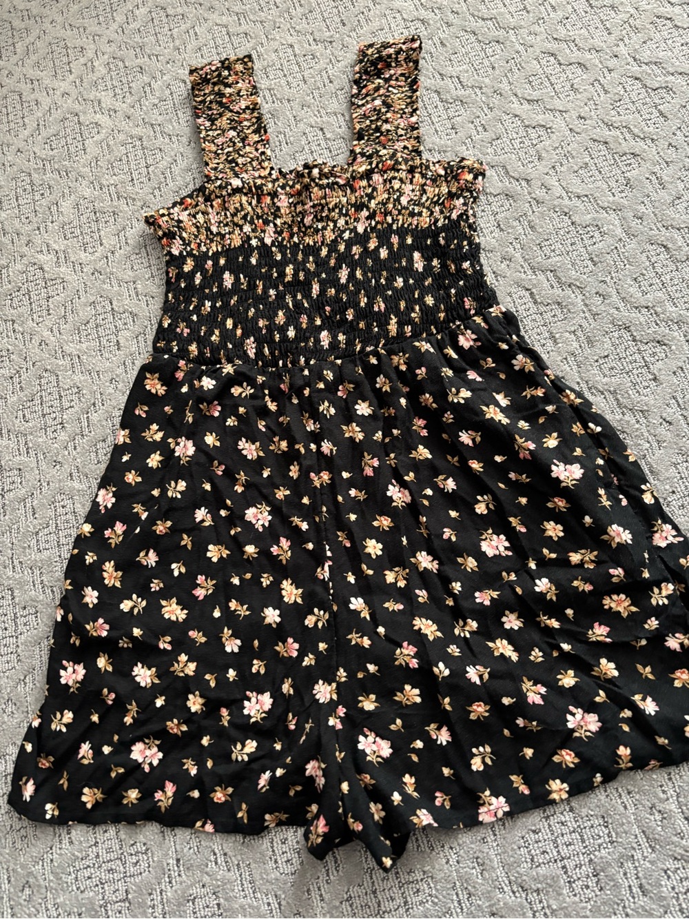 Black Floral Smocked romper - Pink & Cream Flowers